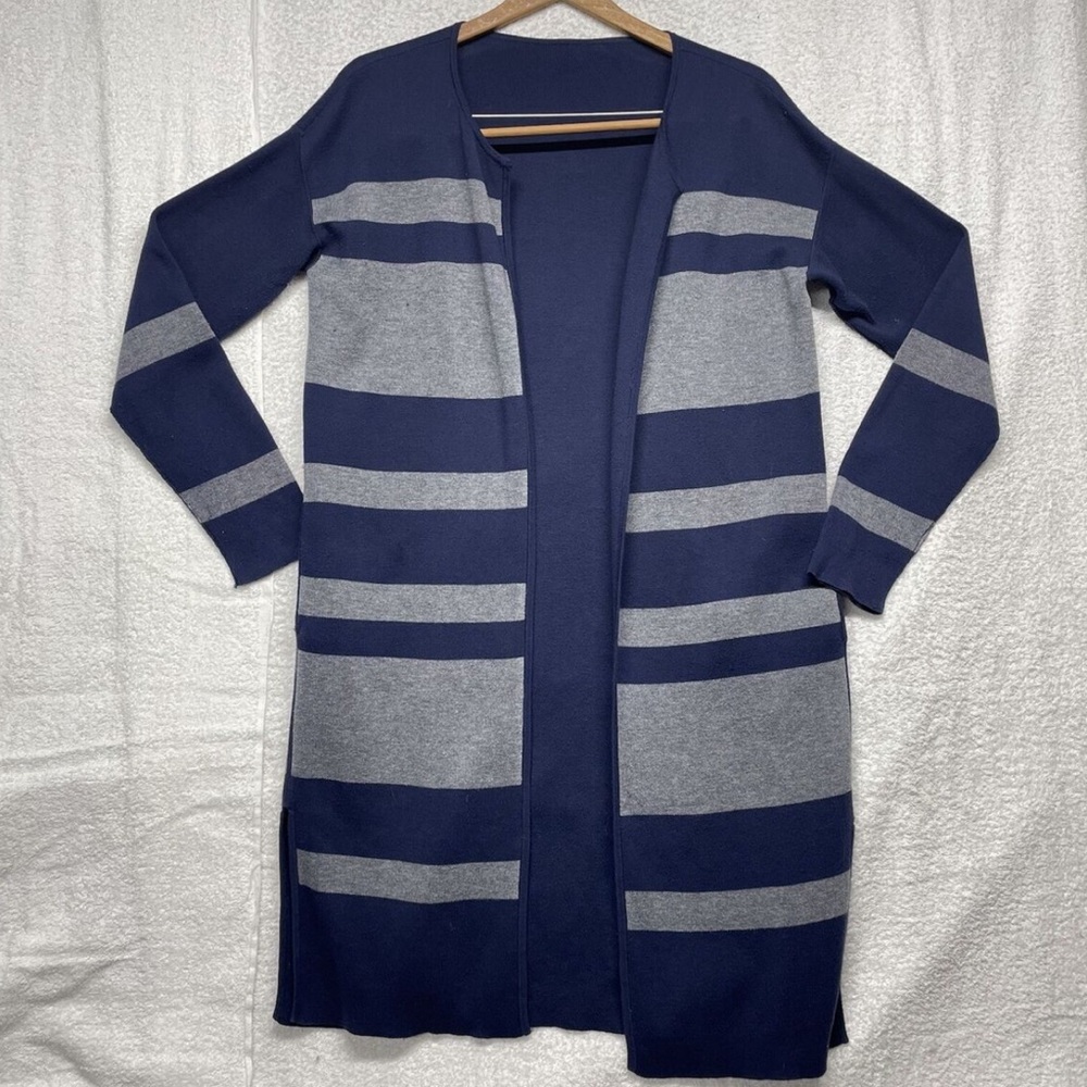 Athleta xl reversible duster sweater blue gray guc pockets $125